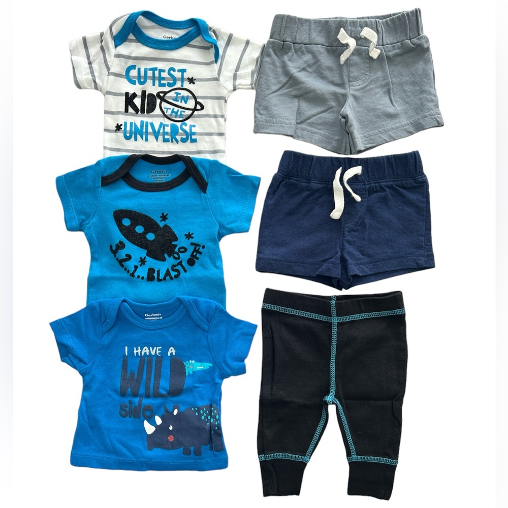 Gerber Newborn Cute Short-Sleeve Onesie Bodysuits Pant & Shorts Set 6 Pcs
